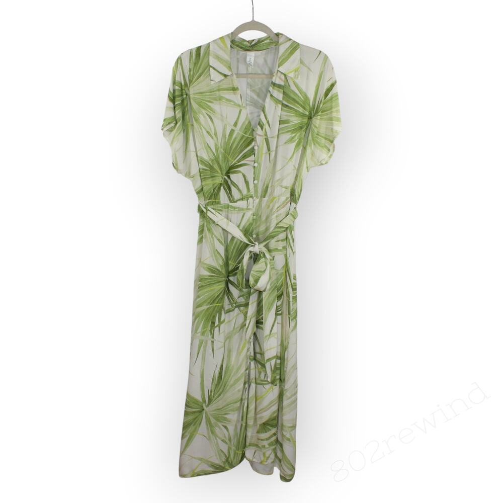 Large H&M Tropical Print Midi Dress Palm White Green Vacation Summer Party - Picture 14 of 14